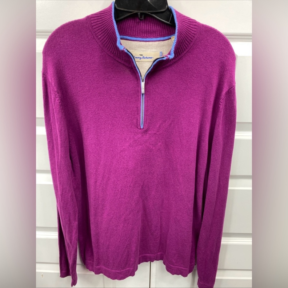 Tommy Bahama Men’s Large 1/4 Quarter Zip Cotton Cashmere Pullover Sweater Purple